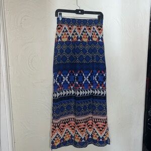 Charlotte Russe Patterned Maxi Skirt - Blue and Orange